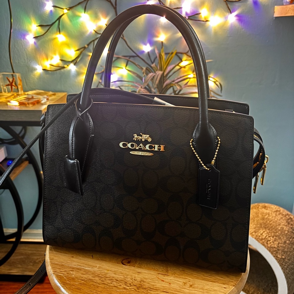 Coach LARGE ANDREA Carryall Signature Leather Satchel Crossbody Bag